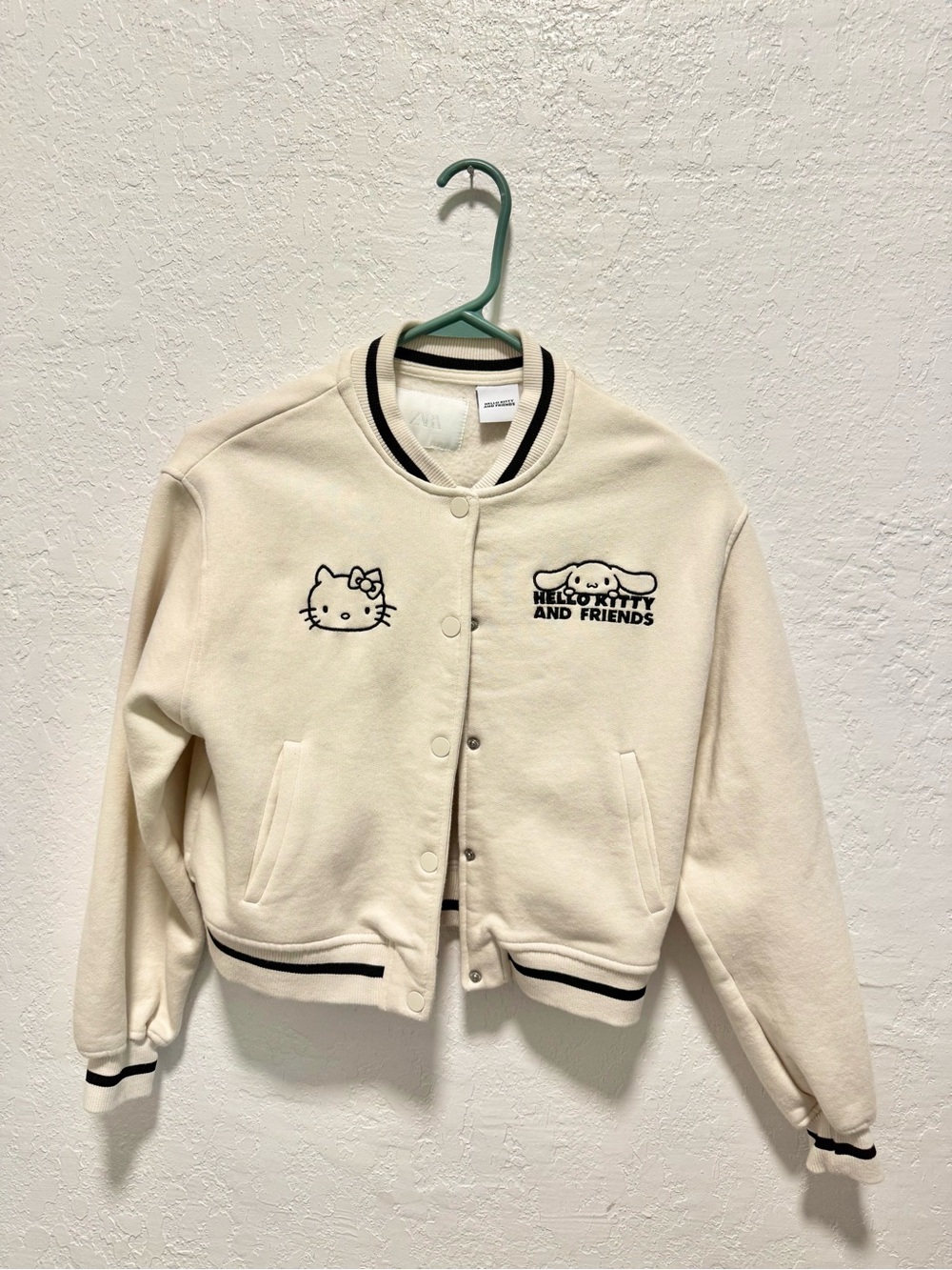 Hello Kitty and Friends varsity jacket Cream & Black Like New